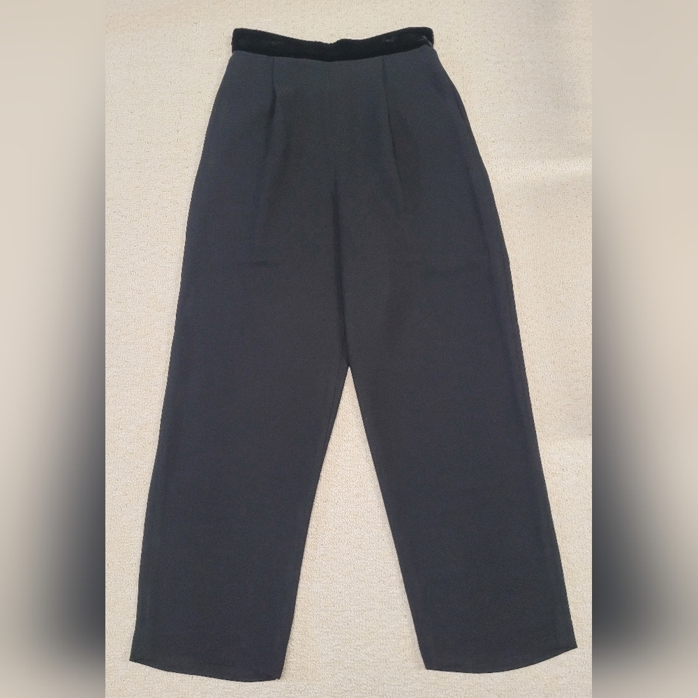 Black Dress Pants 10 Office Velvet Waist Hidden Back Zipper Trousers Flowy EUC